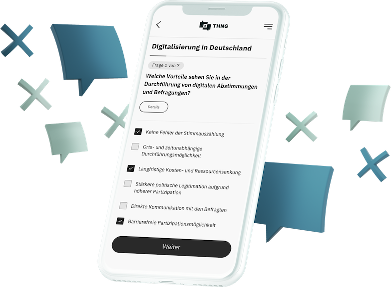 App-Oberfläche von THNG bei einer Befragung